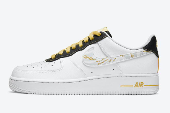 DH5284-100 Nike Air Force 1 Low Reflective Zebra Swooshes Gold Links ...