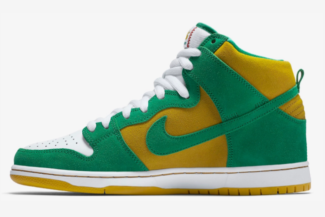 green and yellow nike dunks high