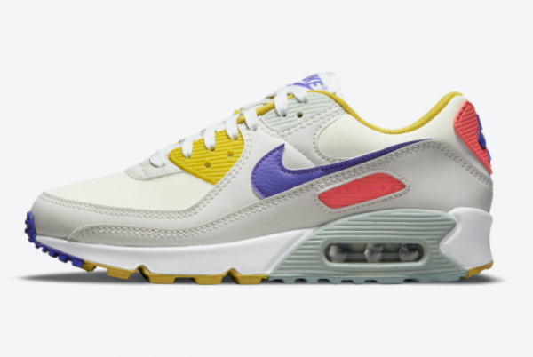 2021 Nike Air Max 90 White Yellow-Purple-Pink DA8726-100 Sneakers For Sale