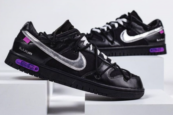 New Off-White x Nike Dunk Low The 50 Black/Silver 2021 For Sale DM1602-001