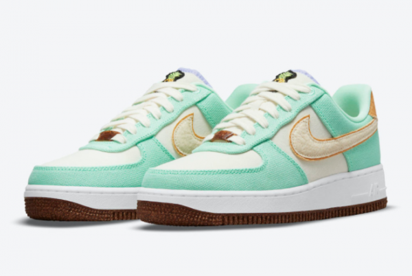 Latest Nike Air Force 1 Low Happy Pineapple Green Glow Coconut Milk-Metallic Gold 2021 For Sale CZ0268-300 -2