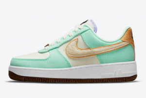 Latest Nike Air Force 1 Low Happy Pineapple Green Glow Coconut Milk-Metallic Gold 2021 For Sale CZ0268-300