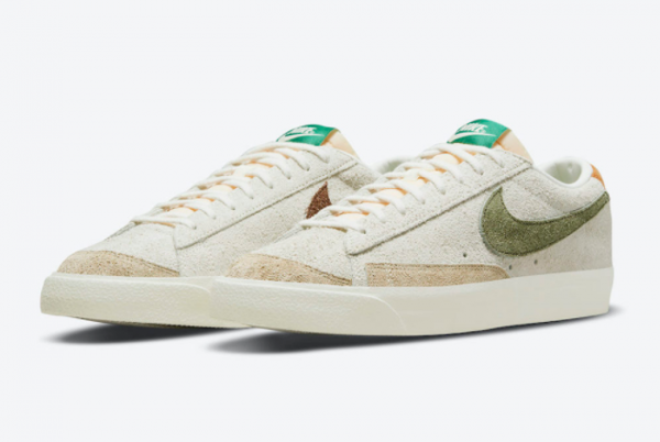 Latest Nike Blazer Low Suede Sail Light Tan Olive Green Brown 2021 For Sale DM7582-100 -2