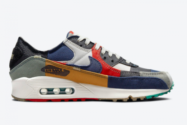 New Nike Air Max 90 Scrap College Navy Light Bone-Sail-Chile Red 2021 For Sale DJ4878-400 -2