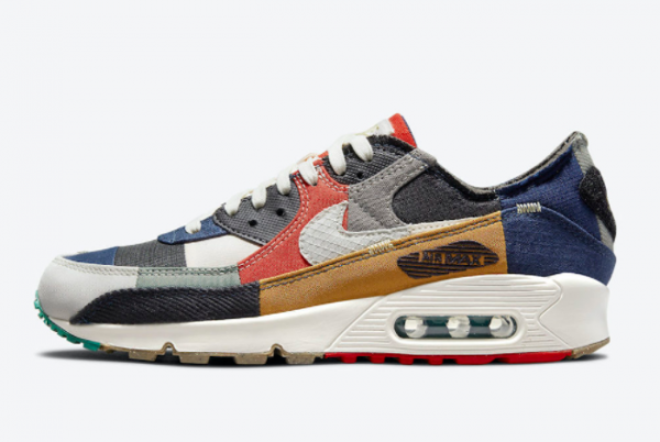 New Nike Air Max 90 Scrap College Navy Light Bone-Sail-Chile Red 2021 For Sale DJ4878-400