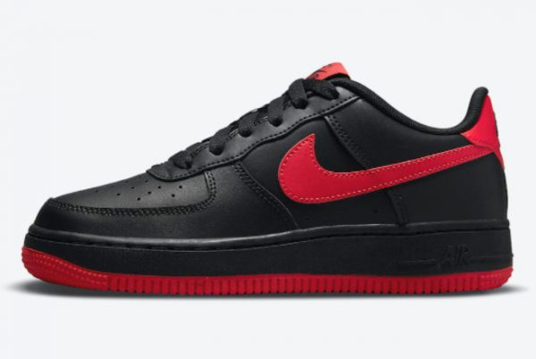 Latest Nike Air Force 1 GS Bred Black/Black/University Red 2021 For Sale DH9812-001