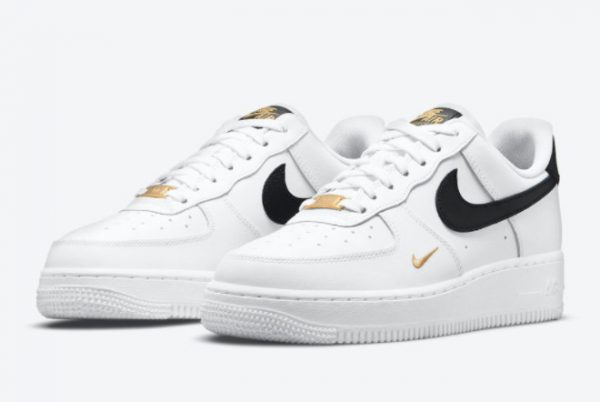 New Nike Air Force 1 07 Essential White/Black-Gold For Sale CZ0270-102-2