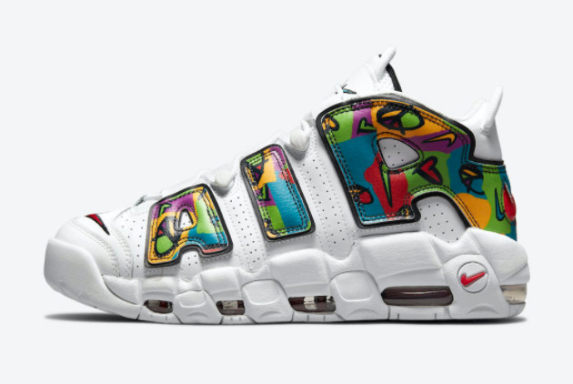 100 - Love, Latest Nike Air More Uptempo “Peace, Swoosh” 2021 For Sale  DM8150, nike flat shoes in red and white hair style images