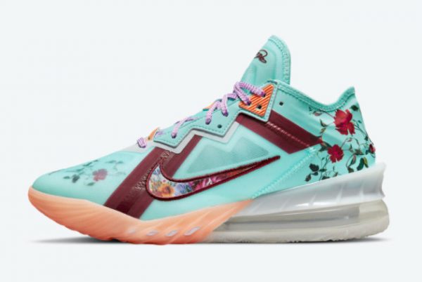 Latest Nike LeBron 18 Low Floral Psychic Blue 2021 For Sale CV7562-400