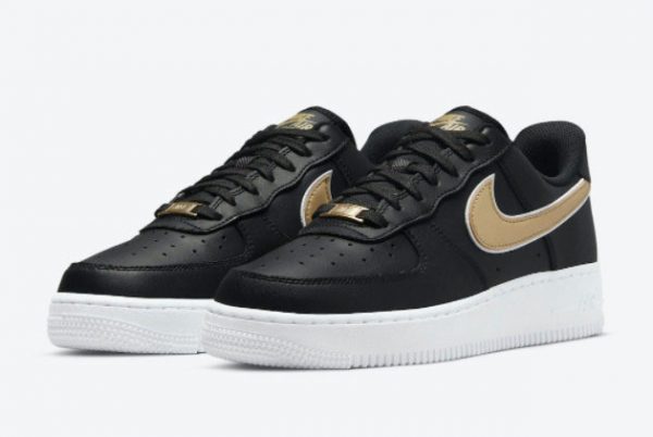 New Nike Air Force 1 Low Black Metallic Gold-White 2021 For Sale DD1523-001-2