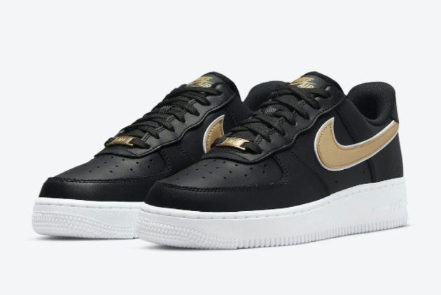 New Nike Air Force 1 Low Black/Metallic Gold-White 2021 For Sale DD1523-001