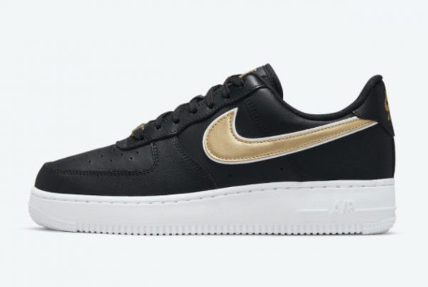 New Nike Air Force 1 Low Black Metallic Gold-White 2021 For Sale DD1523-001