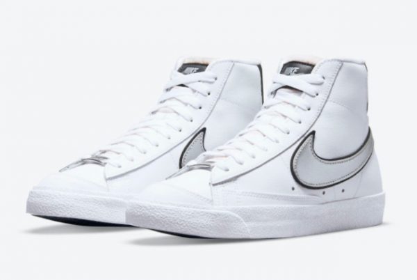 New Nike Blazer Mid 77 White Silver Swoosh 2021 For Sale DH0070-100-1
