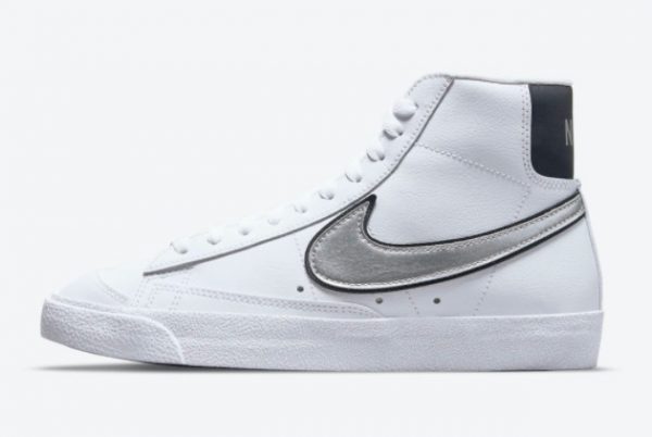 New Nike Blazer Mid 77 White Silver Swoosh 2021 For Sale DH0070-100