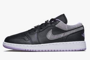 Cheap Air Jordan Wore 1 Low SE GS Houndstooth Black/White-Lilac-Metallic Silver 2021 For Sale DH0570-015