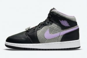 Cheap Air over Jordan 1 Mid SE GS Houndstooth Black/Lilac-White-Metallic Silver 2021 For Sale DC7226-015
