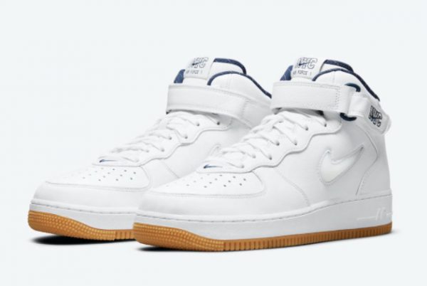 Cheap Nike Air Force 1 Mid NYC White Midnight Navy-Gum Yellow 2021 For Sale DH5622-100-2