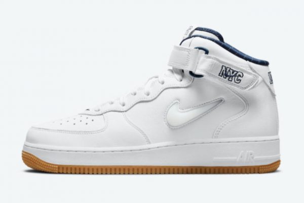 Cheap Nike Air Force 1 Mid NYC White Midnight Navy-Gum Yellow 2021 For Sale DH5622-100