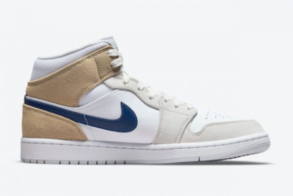 Latest Air Jordan 1 Mid Tan Suede White Tan-Navy 2021 For Sale DO6726-100-1