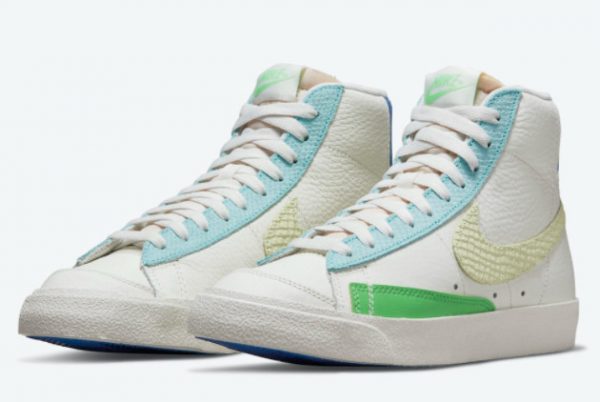 Latest Nike Blazer Mid 77 White/Bright Green-Blue 2021 For Sale DQ0865-100-1