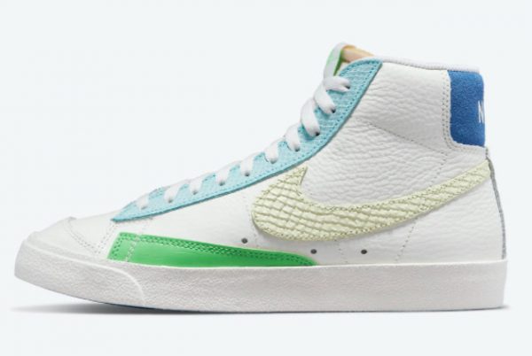 Latest Nike Blazer Mid 77 White/Bright Green-Blue 2021 For Sale DQ0865-100