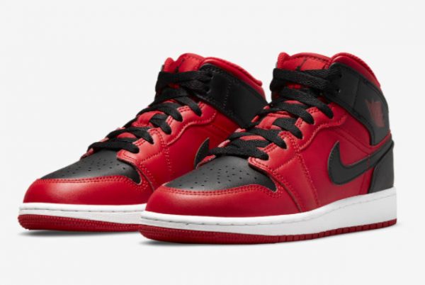 Latest Air Jordan Red 1 Mid Reverse Bred Gym Red Black-White 2021 For Sale 554724-660-2
