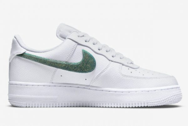 Latest Nike Air Force 1 Low Glitter Swoosh White Green 2021 For Sale DH4407-100-1