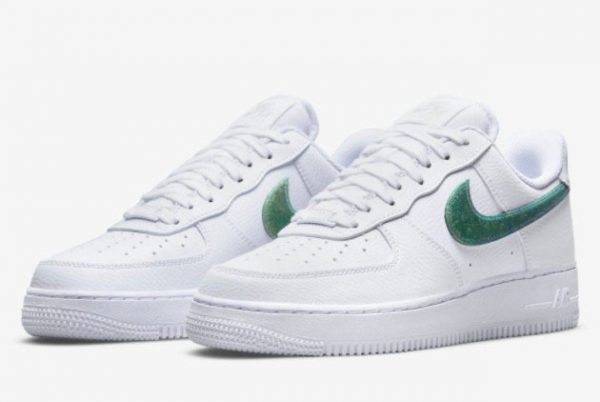 Latest Nike Air Force 1 Low Glitter Swoosh White Green 2021 For Sale DH4407-100-2