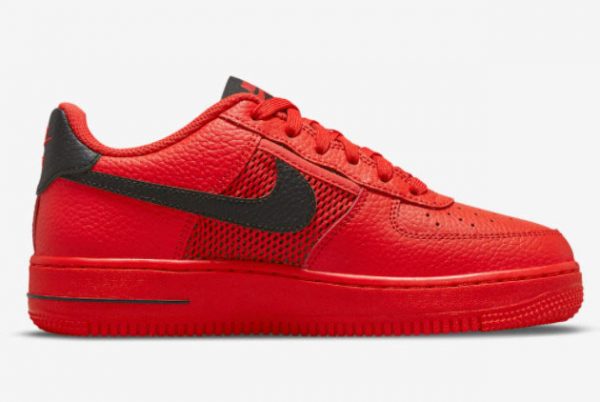 Latest Nike Air Force 1 Low GS Mesh Pocket Red Black 2021 For Sale DH9596-600-1