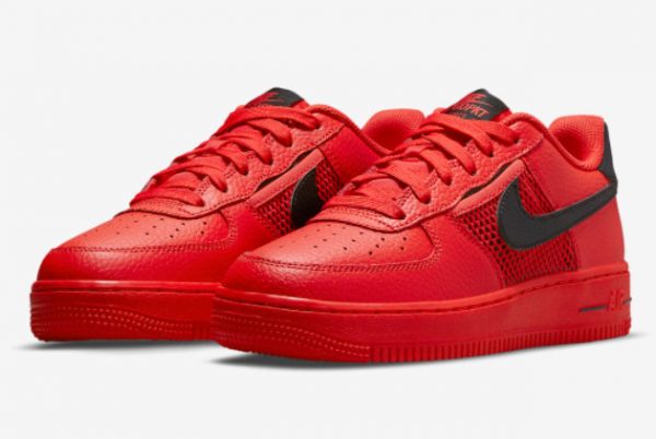 Latest Nike Air Force 1 Low GS Mesh Pocket Red Black 2021 For Sale DH9596-600-2