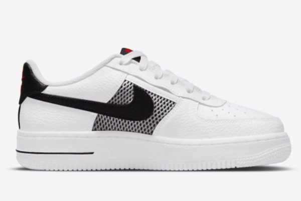Latest Nike Air Force 1 Low GS Mesh Pocket White Black Red 2021 For Sale DH9596-100-1