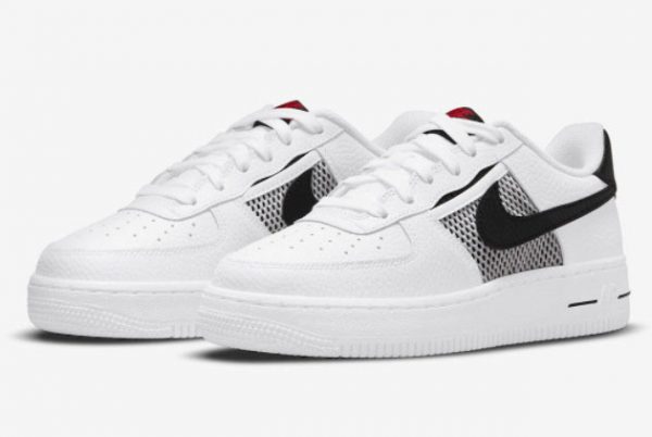 Latest Nike Air Force 1 Low GS Mesh Pocket White Black Red 2021 For Sale DH9596-100-2
