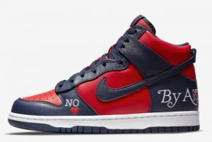 latest supreme x nike sb dunk high by any means navy red white 2021 for sale dn3741 600 300x201