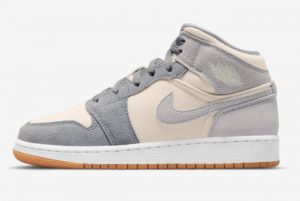 Latest Air Jordan Frog 1 Mid GS Grey Cream Suede 2021 For Sale DN4346-100