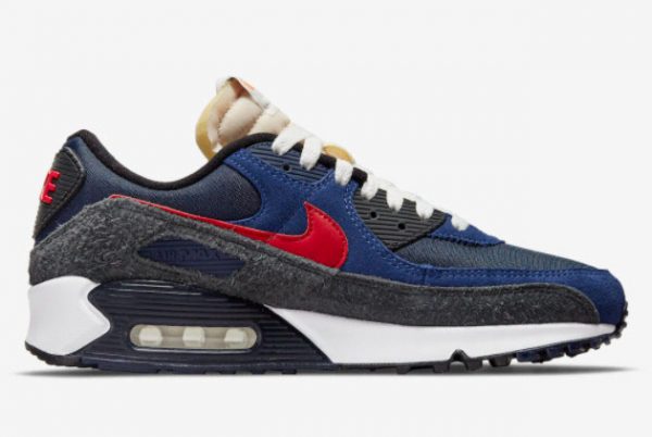 Latest Nike Air Max 90 SE Running Club Deep Royal University Red-Black-Obsidian 2021 For Sale DC9336-400-1