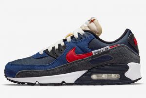 Latest Nike Air Max 90 SE Running Club Deep Royal University Red-Black-Obsidian 2021 For Sale DC9336-400