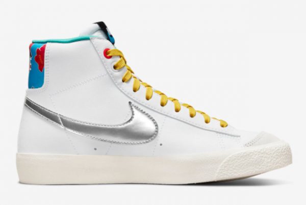 Latest Nike Blazer Mid GS White Silver Floral 2021 For Sale DQ7773-100-1