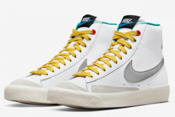 Latest Nike Blazer Mid GS White Silver Floral 2021 For Sale DQ7773-100-2