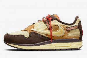 Latest Travis Scott x Nike Air Max 1 Baroque Brown Lemon Drop-Wheat-Chile Red 2021 For Sale DO9392-200