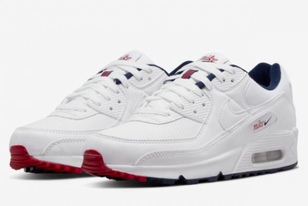 Latest Nike Air Max 90 Paris White Navy Red 2022 For Sale DJ5414-100-2