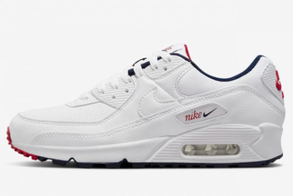 Latest Nike Air Max 90 Paris White Navy Red 2022 For Sale DJ5414-100