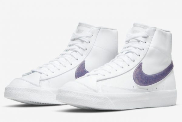 Latest Nike Blazer Mid Glitter Swoosh White Purple Glitter 2022 For Sale DH4399-101-2