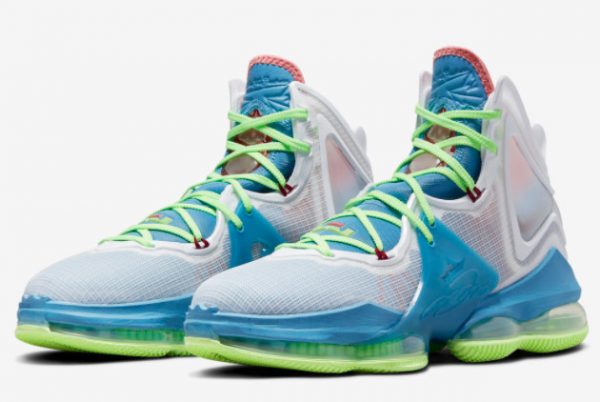 Latest Nike LeBron 19 Neon Green-Blue 2022 For Sale DC9341-400-2