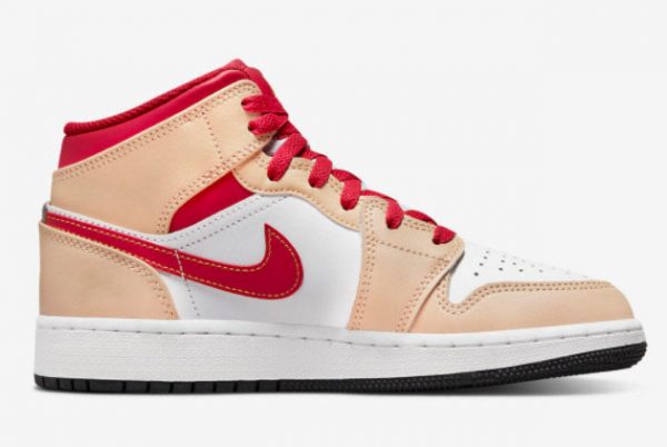 New Air Jordan 1 Mid GS Beige Red-White 2022 For Sale 554725-201-1