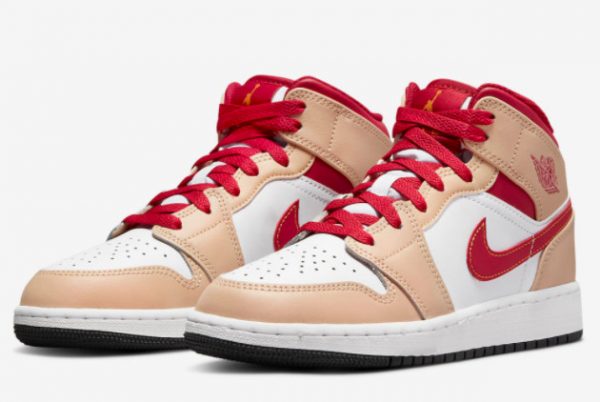 New Air Jordan 1 Mid GS Beige Red-White 2022 For Sale 554725-201-2