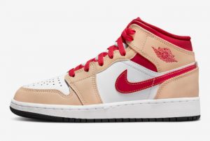 New Air Jordan 1 Mid GS Beige Red-White 2022 For Sale 554725-201