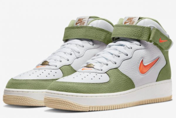 Cheap Nike Air Force 1 Mid White Olive Green-Orange 2022 For Sale DQ3505-100-2