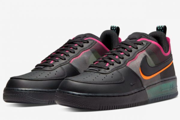 Cheap Nike Air Force 1 React Black Neon Black Black-Team Orange-Pink Prime 2022 For Sale DH7615-001-2