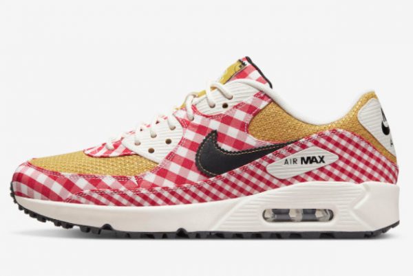 latest nike air max 90 golf picnic university red sail sanded gold black 2022 for sale dh5244 600 600x402