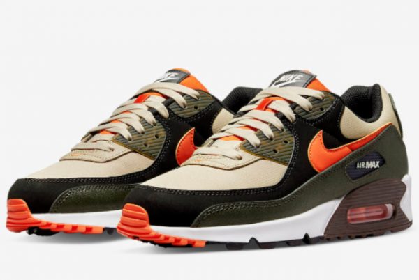 Latest Nike Air Max 90 Tan Olive-Bright Orange 2022 For Sale DH4619-200-2